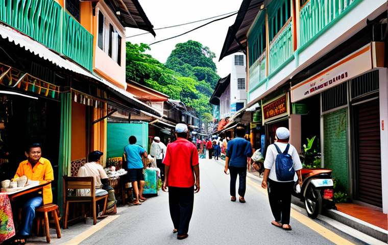 **

"A bustling street scene in Kuala Lumpur, featuring modern architecture blended with traditional shophouses. People are walking, fully clothed in modest attire, some wearing batik. Focus on a mamak stall serving teh tarik. Include lush greenery and vibrant colors. Safe for work, appropriate content, professional photography, perfect anatomy, natural proportions, high quality, family-friendly."

**