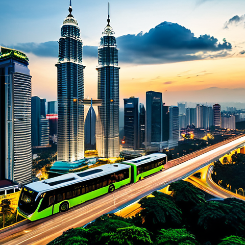**Image Prompt:** A bustling Kuala Lumpur cityscape at dusk, showcasing modern architecture blended with green spaces, highlighting smart streetlights and electric buses, funded by a public-private partnership, fully clothed, appropriate content, safe for work, professional, modest, family-friendly, perfect anatomy, natural proportions, high quality.