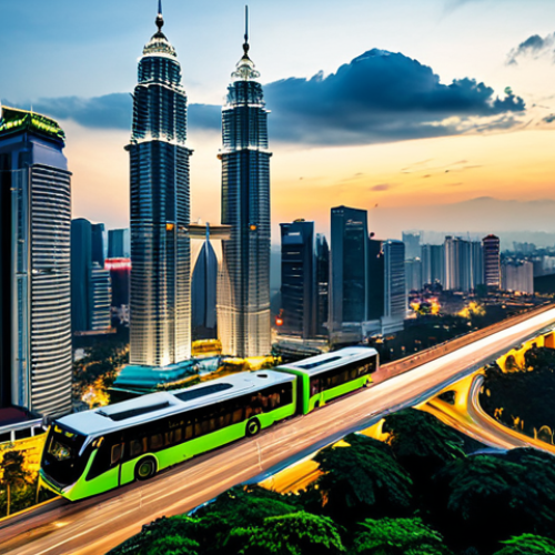 **Image Prompt:** A bustling Kuala Lumpur cityscape at dusk, showcasing modern architecture blended with green spaces, highlighting smart streetlights and electric buses, funded by a public-private partnership, fully clothed, appropriate content, safe for work, professional, modest, family-friendly, perfect anatomy, natural proportions, high quality.
